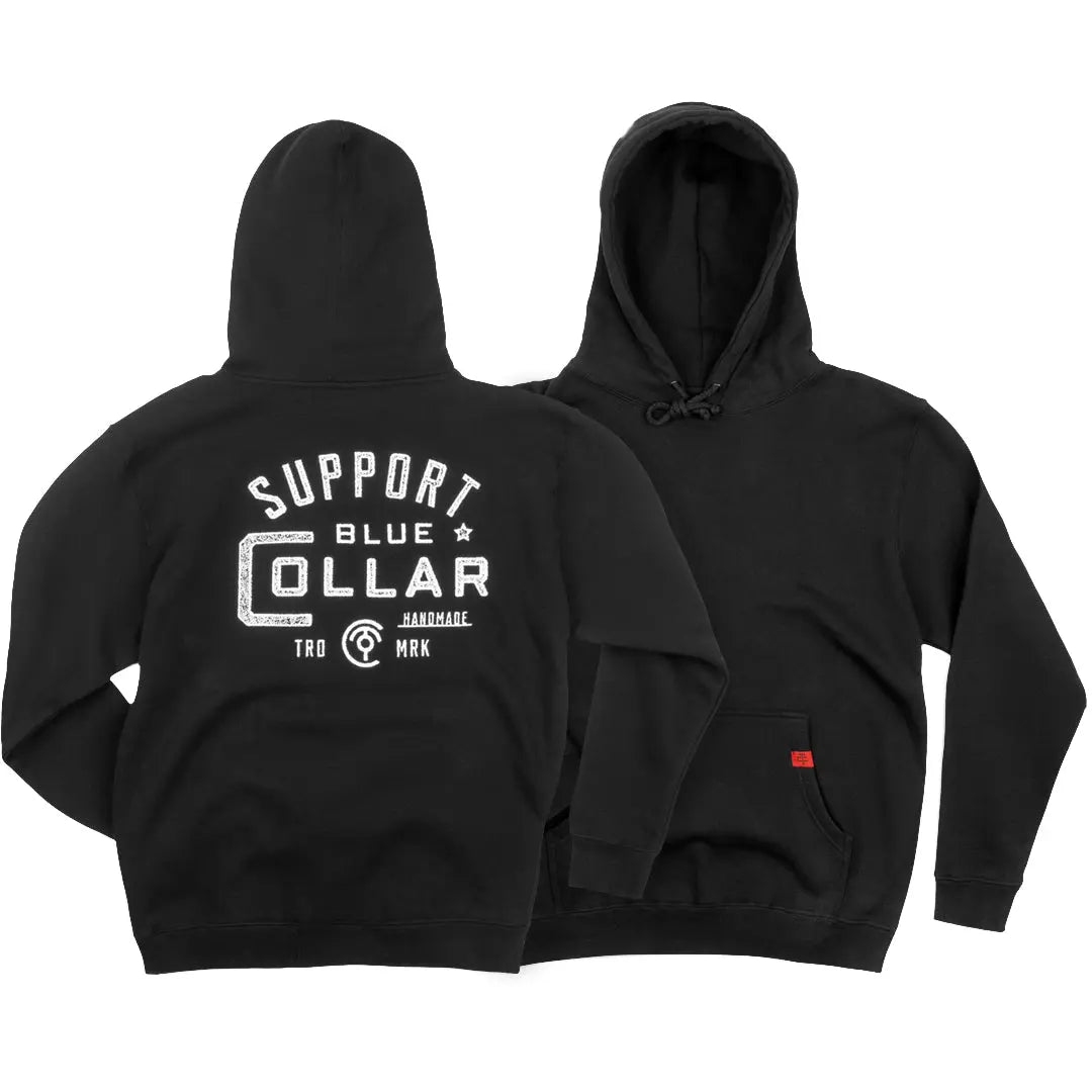 Black Nova hoodie with Support Blue Collar slogan