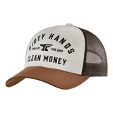 DHCM Classic Curved Brim Trucker Hat | Color: White Coyote Brown