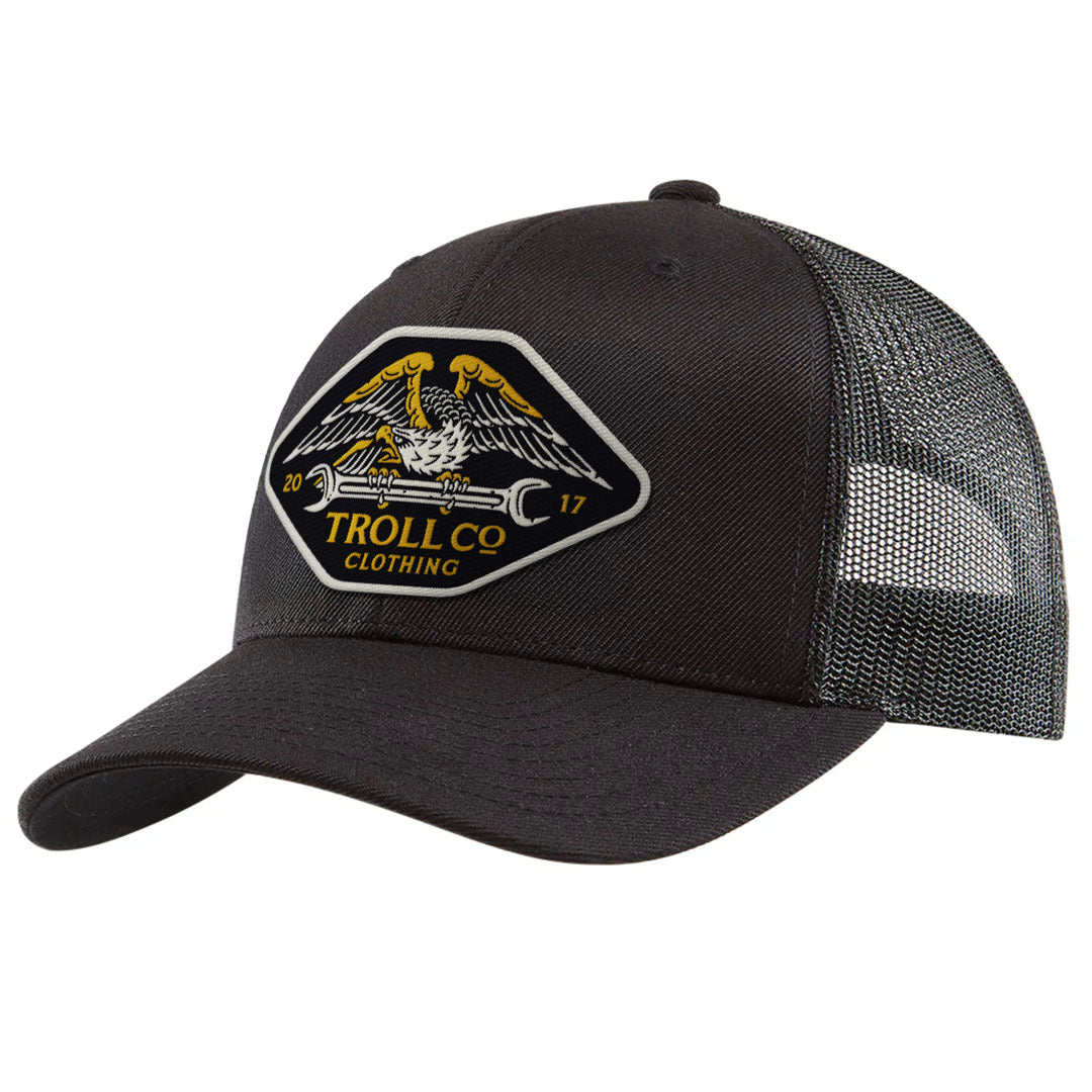 DHCM Wing Spanner Curved Brim Trucker Hat - Color: Black