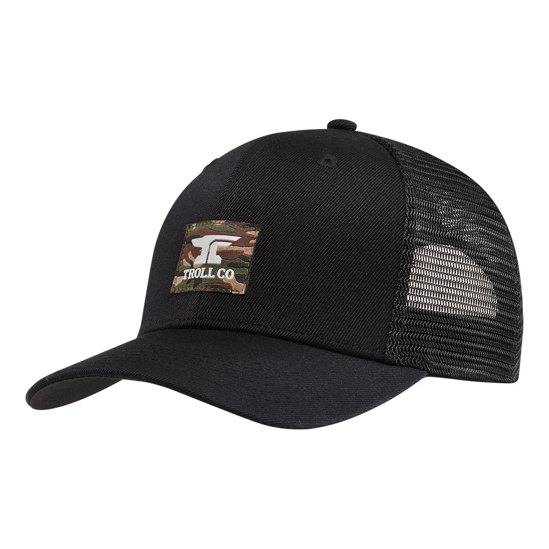 Anvil Woven Label Curved Brim Trucker Hat - Color: Black Camo