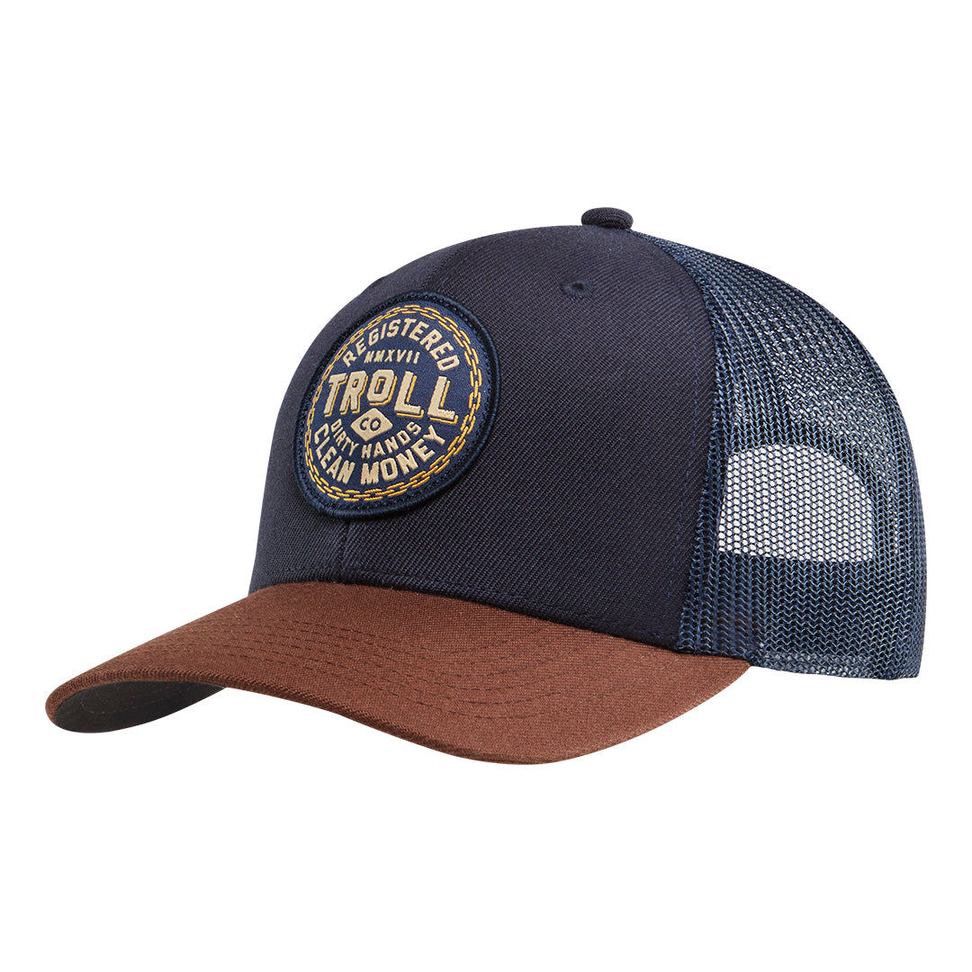 DHCM Chain Gang Curved Brim Trucker Hat - Color: Navy Brown