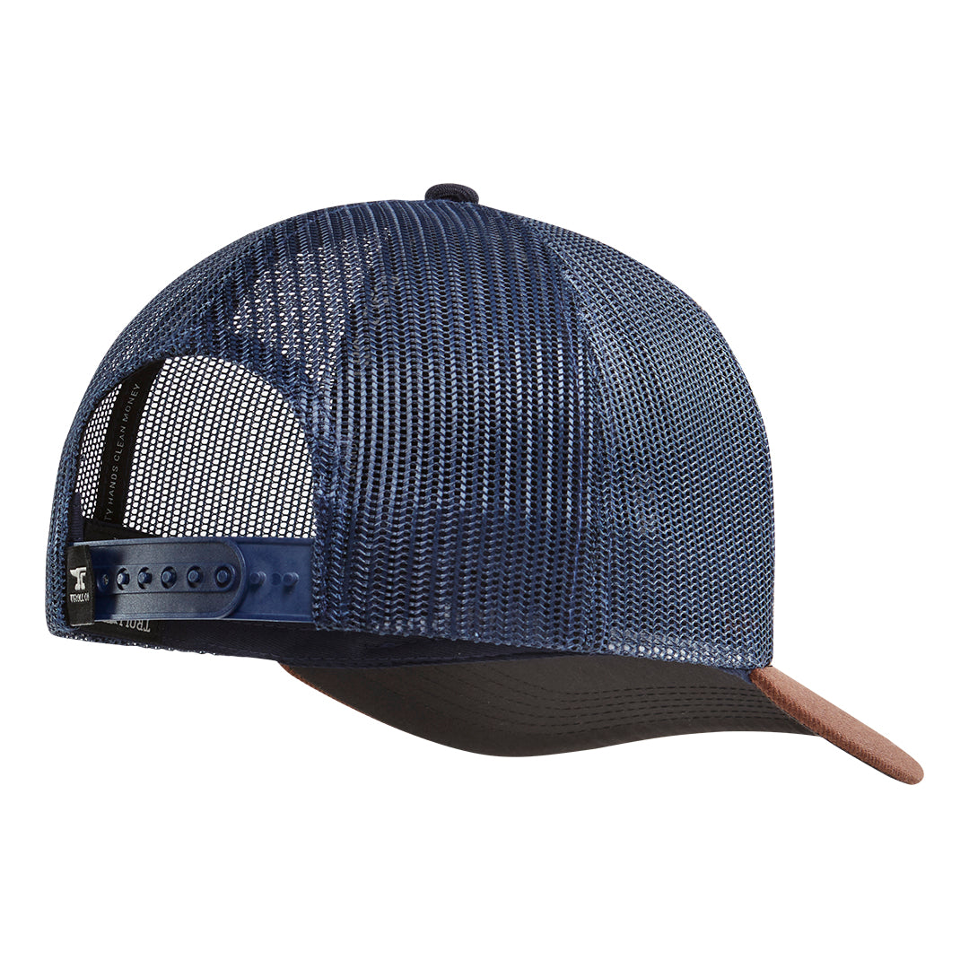 DHCM Chain Gang Curved Brim Trucker Hat - Color: Navy Brown